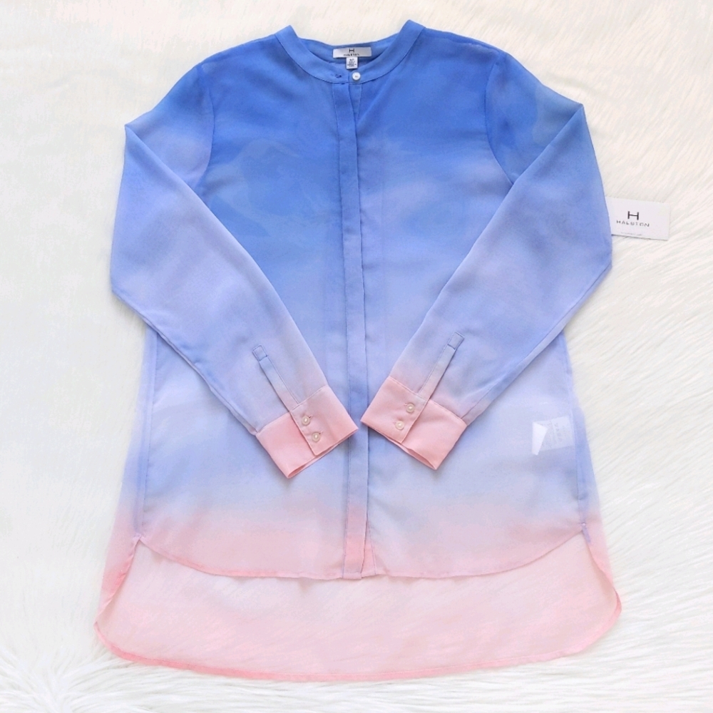 NWT H Halston Neutral Cloud Button Up Blouse Top - Picture 4 of 10